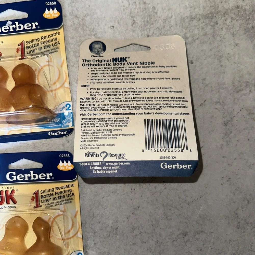 3- 2pk Gerber NUK Orthodontic Latex Bottle Nipples Fast Flow Sz 2